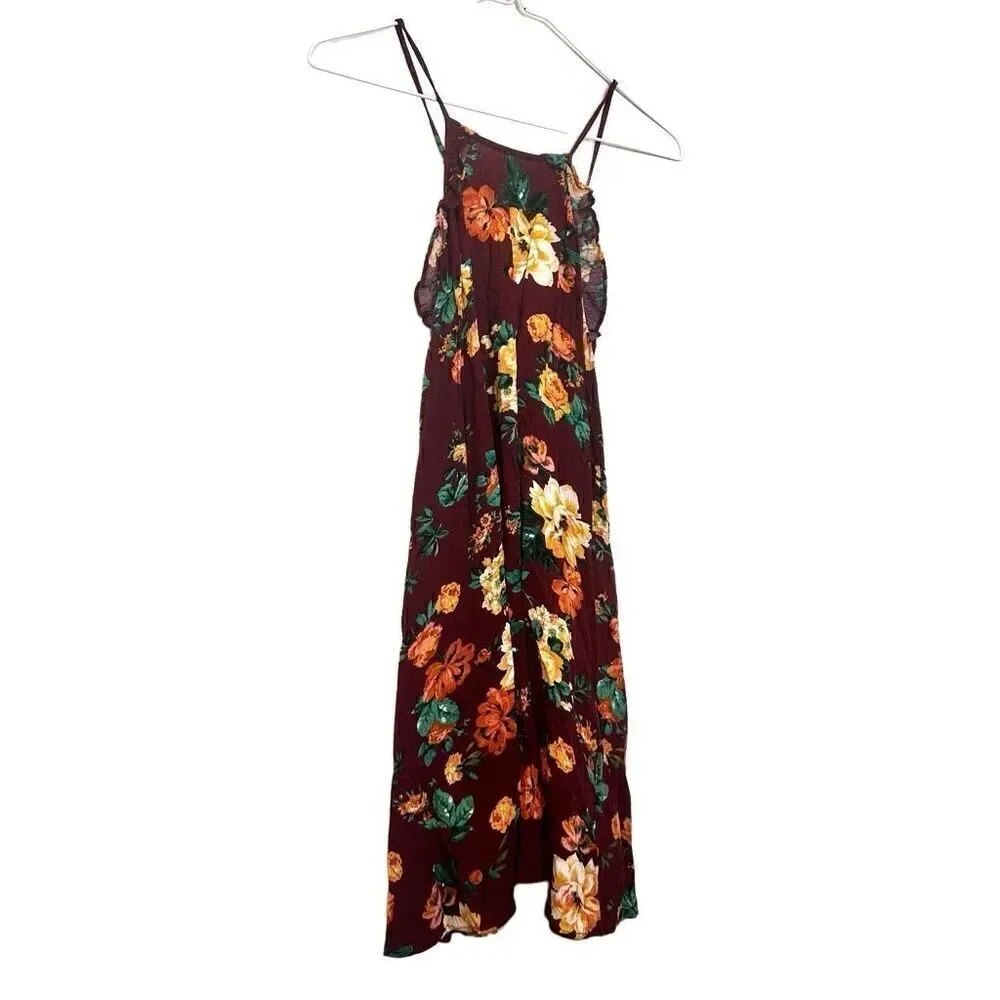 Ambiance Floral Criss-Cross Open Back Ruffle Trim Summer Dress Multicolor Small